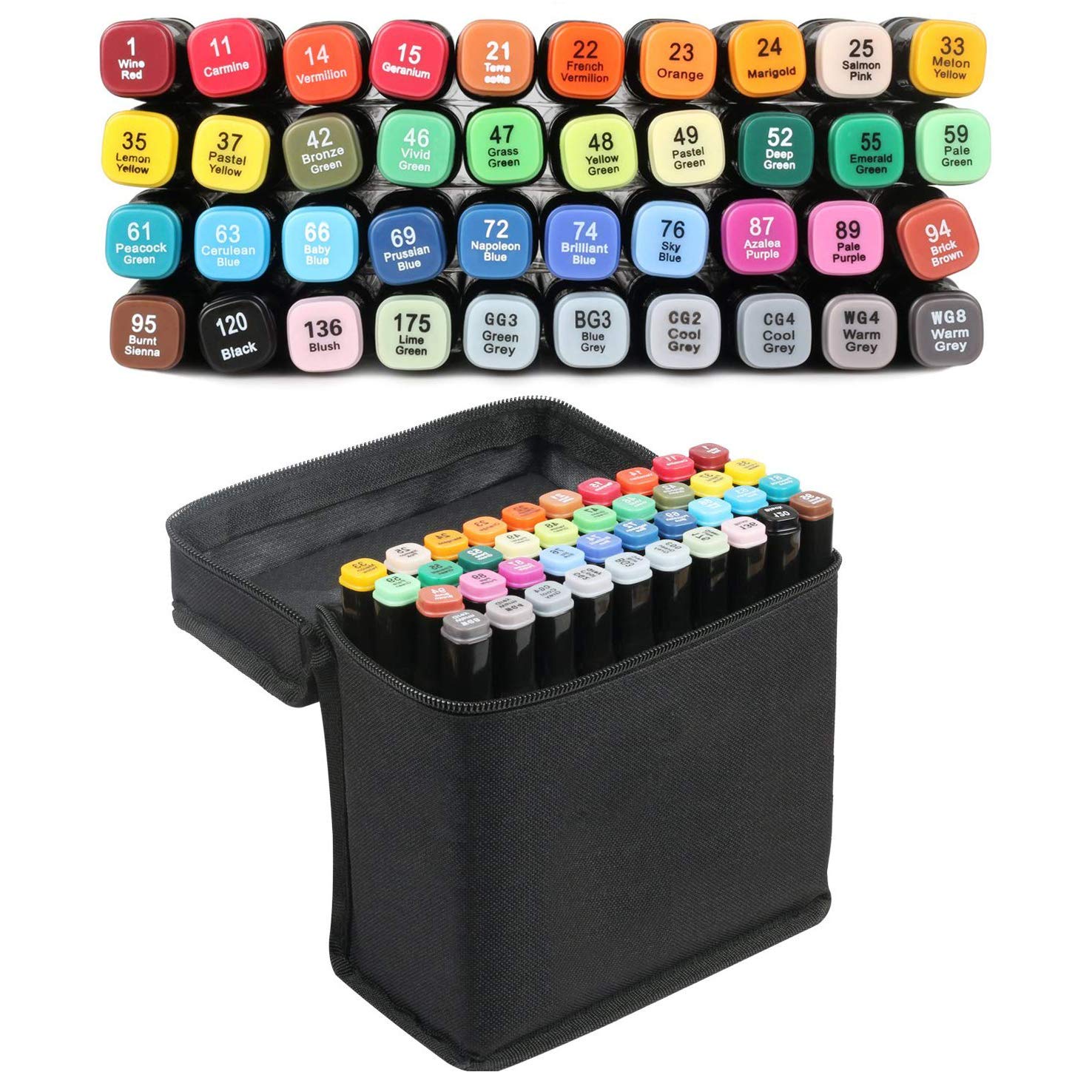 Climberty 40 Colors Dual Tip Twin Marker Pens Painting Kit Artist Necessary Graphic Marker Pen - Animation Design for Drawing Coloring Highlighting and Underlining with Black Bag Climberty 40 Colors Dual Tip Twin Marker Pens Painting Kit Artist Necessary Graphic Marker Pen - Animation Design for Drawing Coloring Highlighting and Underlining with Black Bag